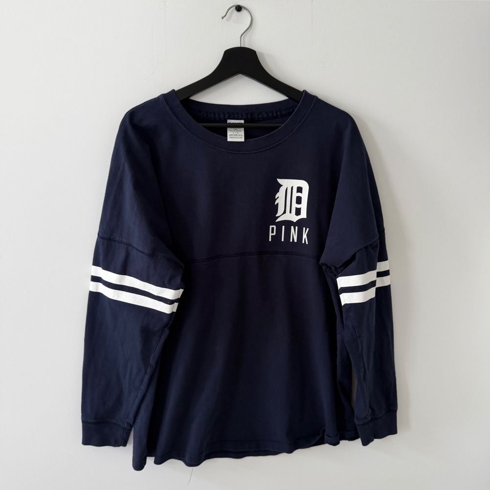 Victoria's Secret PINK Detroit Tigers Navy Spirit Jersey Shirt Womens Large